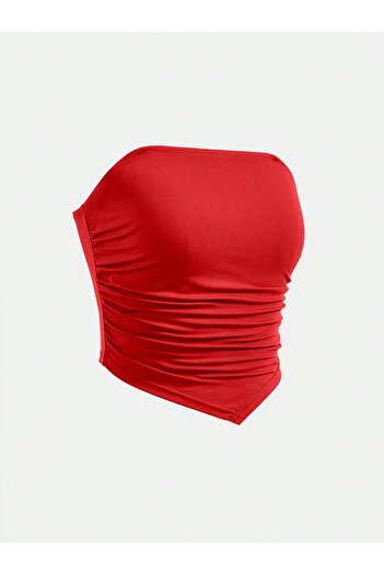 meren like your style Red Shirred Strapless Top Crop