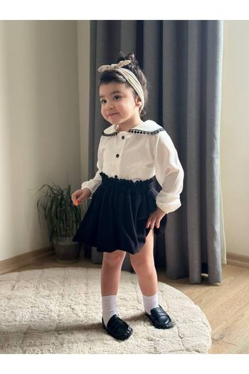 ELOMİA Baby Collar Shirt Skirt Girl's Suit Combination