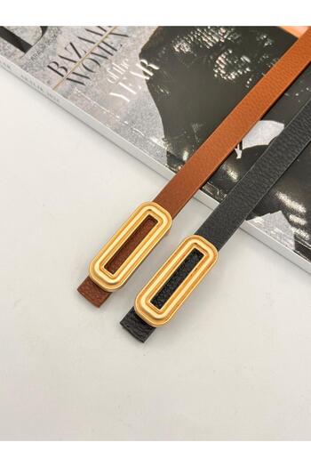 MODAM HİFA 2-Piece Thin Pin Gold Buckle Women's Belt Trouser Belt Dress Belt Shirt Belt Coat Belt