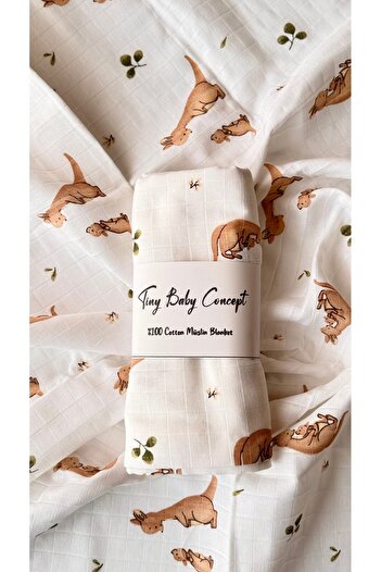 Tinybabyconcept 100% Cotton Muslin Baby Blanket Single Layer Breathable Soft Patterned Cover 90X90 cm