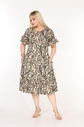 mezura tekstil Plus Size Knee-Length Sleeve And Skirt Ruffle detailed short sleeve Stylish Pocket Viscose Combed Cotton Dress