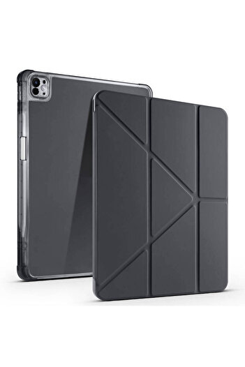 zore iPad Air 13 2025 M3 Case Zore Tri Folding Stand Case with Pen Compartment - Black