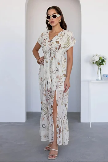 BENDİSTAR BUTİK Floral Midi Length Slit Dress