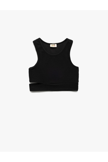 Koton Slim Fit Wrap Sleeveless Crew Neck Crop Tank Top with Window Detail