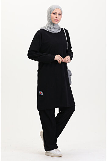 sefamerve Navy Blue Tunic and Pants Double Suit 0568-06