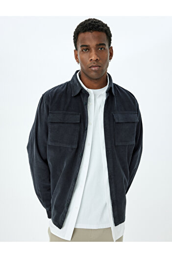 Koton Cotton Buttoned Corduroy Jacket with Flap Pocket Detail