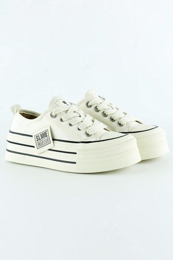 Erkan Saçmacı Beige Satin High Sole Sport Stone Lace up Platform Sneaker