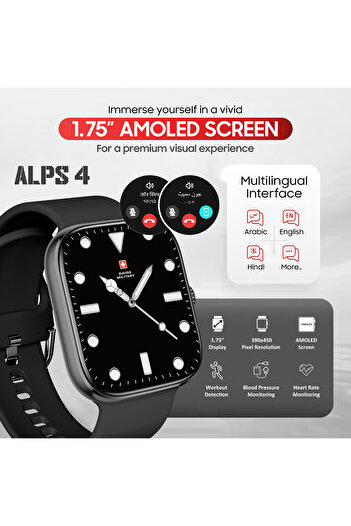 Swiss Military ALPS4 Smartwatch 1.75” AMOLED,BT Calling,Fitness Tracker, IP67, 7-Day Battery,iOS/Android Compatible