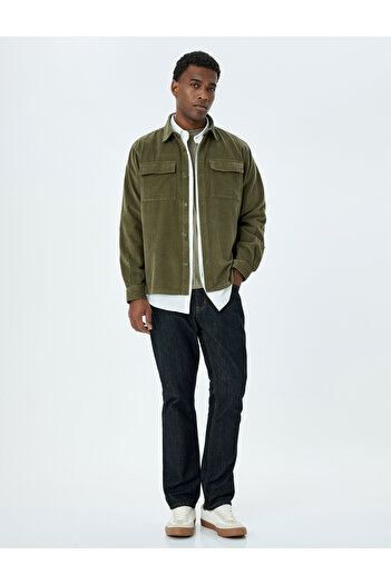 Koton Cotton Buttoned Corduroy Jacket with Flap Pocket Detail
