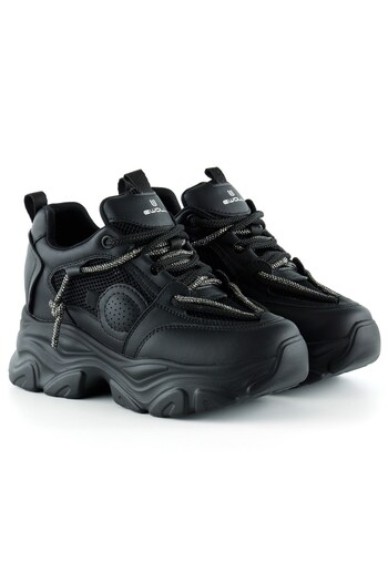 Erkan Saçmacı Black High Sole Sports Mesh Stone Lace up Platform Sneaker