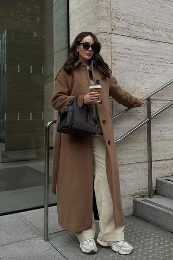 Olcay Oversize Shirt Collar LonG Coat - Epaulet Detailed K. KAMEL 3064