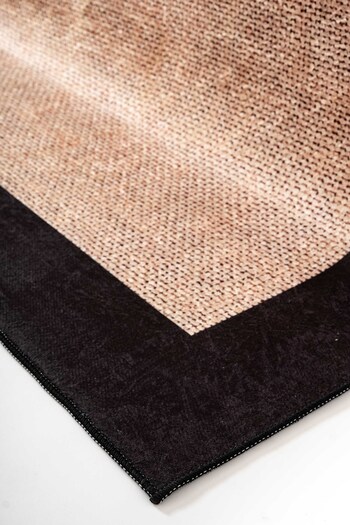 Oriente Home Jute Patterned Runner Cream Black Washable Velvet Non-Slip Base Hallway Carpet 8375