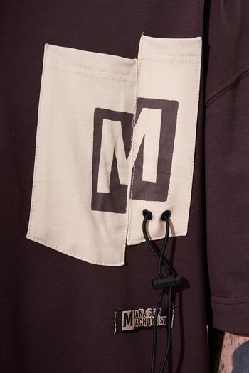 Machinist Men's Oversize Brown Polo Neck T-Shirt - Contrast Pocket