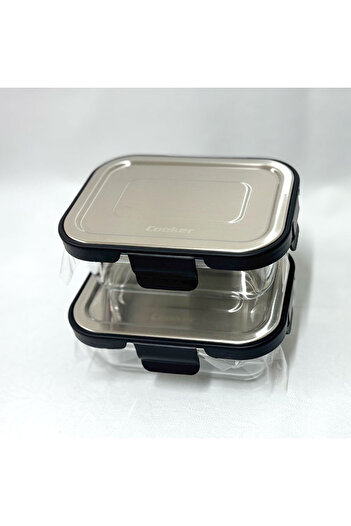 Cooker CKR3486 حاوية تخزين زجاجية 370 مل لون أسود 2 قطعة