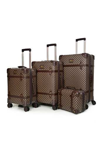 MORANO Morano Classic Leather 4 Piece Luggage Set Navy Blue 28''24''20''14'' Inch