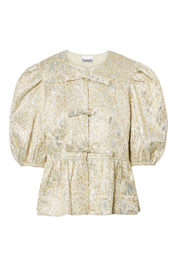 GANNI Metallic Cloque Peplum Bluz
