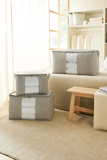 Ocean Home Textile Büyük Boy Pencereli Gri Kapitone Yastık Yorgan Kazak Hurcu 60x43x35
