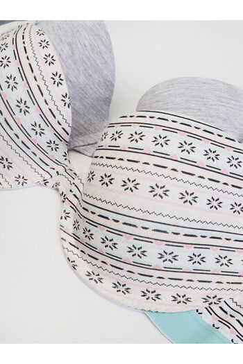 DEEP SECRET Koton Snow Pattern-Grey-Patterned Elastic T-Shirt Bra 2-Pack Ds132-2Su