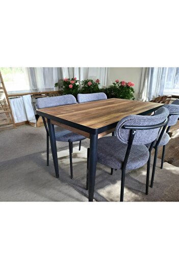 MASBA 80*120 YEMEK MASASI 4 KİŞİLİK MUTFAK MASASI TEDDY SANDALYE METAL AYAK