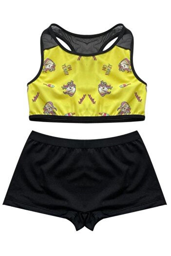 DEEP BEACH Girl's Unicorn Pattern Yellow-black Bikini Set Db200529cm