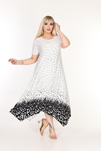 mami butik Plus Size Asymmetrical Skirt Short Sleeve Viscose Combed Cotton Dress