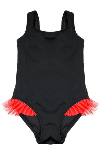 DEEP BEACH Black Red Frill Detailed Girl's Swimsuit Db200618cm