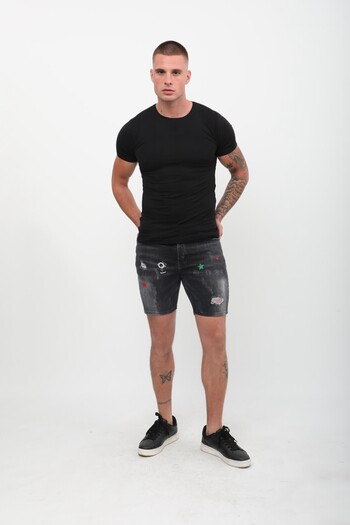 Bluewhite Men's Print Patterned Jean Shorts Anthracite