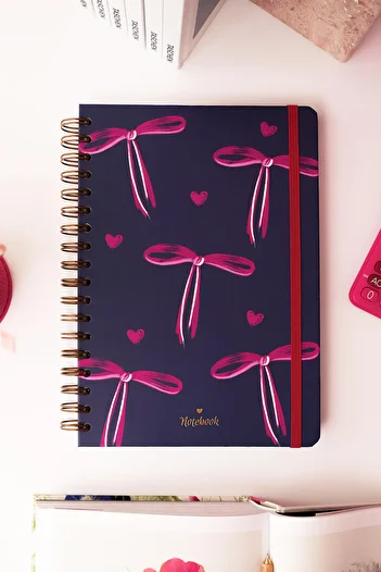 Matt Notebook B5 17X24 cm Spiral Elastic Striped Undated Notepad Bow