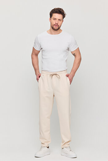 YXC Trend Maker Чоловічі штани Slim Fit з еластичним поясом і шнурком, зручні джоггери, кремові