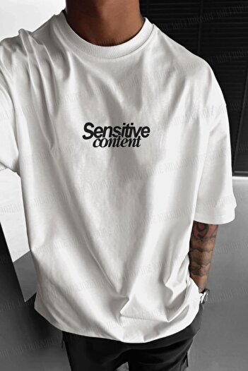Millionaire Men's Ecru White Eye Printed Sensitive Oversize Fit Loose Wide Fit Loose Cut T-Shirt