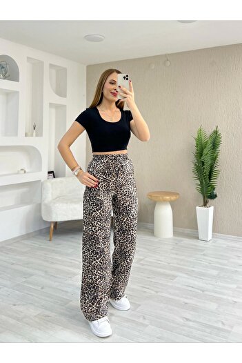 İrka Moda Brown Leopard Wide Leg Trousers