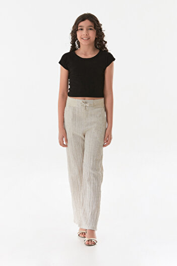 Fulla Moda Tie Waist Crepe Fabric Girl's Trousers