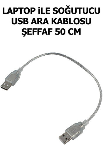 Plus Bilişim Laptop Soğutucu Kablo Usb Erkek Erkek 2 Ucu Erkek Usb to Usb 50 CM Çift Taraflı Usb A Şeffaf K.
