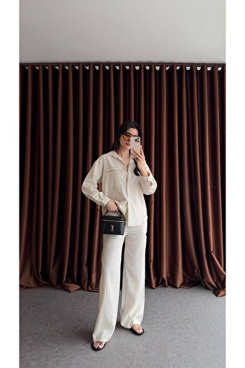 HAZELANNA Striped Ecru Suit