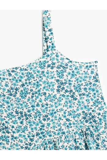 Koton Floral Pattern Square Neck Strap A-Line Ecru Girl Dress 5Skg80031Aw