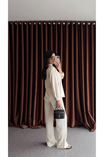 HAZELANNA Striped Ecru Suit
