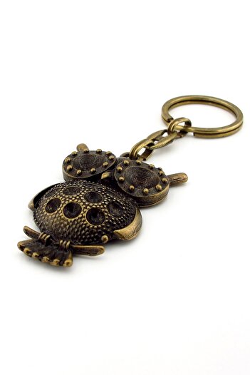 Solfera Owl Night Animal Forest Antique Yellow Tumbled Metal Keychain Kc265
