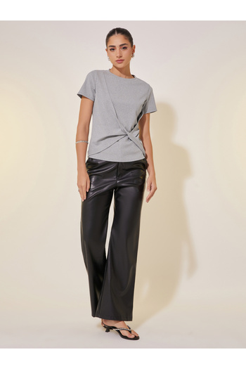 Styli Rib Round Neck Front T-Shirt