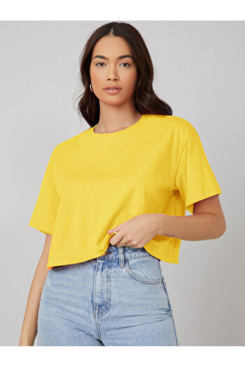 Kotty By Styli Solid Short Sleeve Oversized Crop T-Shirt