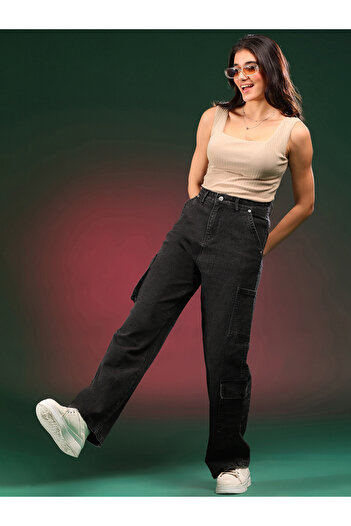 Kotty By Styli High Rise Straight Leg Cargo Jeans