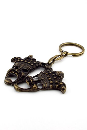 Solfera Comedy Tragedy Theatre Icon Sock and Buskin Antique Yellow Metal Keychain Kc229