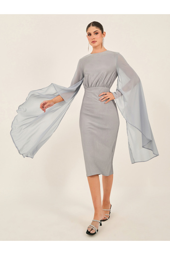 Styli Cape Sleeve Bodycon Midi Dress