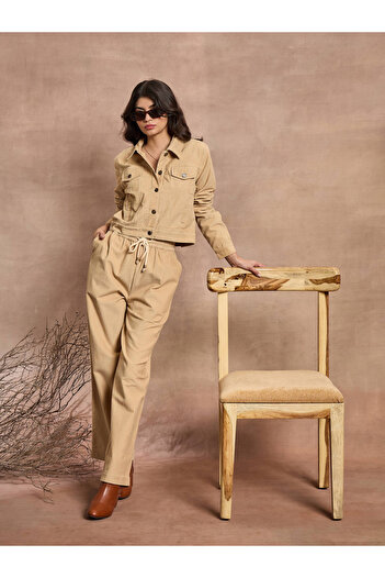 Sassafras By Styli Corduroy Straight Pants with Elasticated Waistband