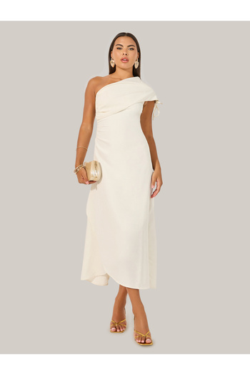 Styli Solid One Shoulder Neck A-Line Maxi Dress