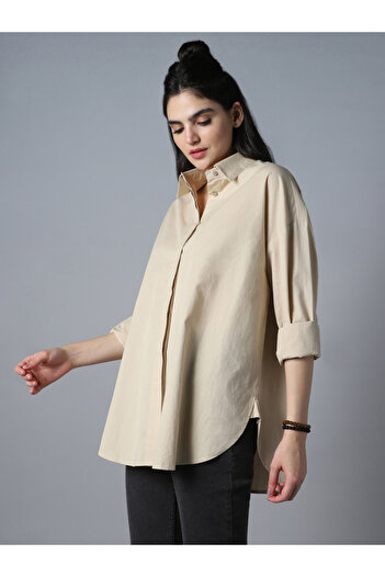 High Star By Styli Oversized Solid Spread Collar Shirt