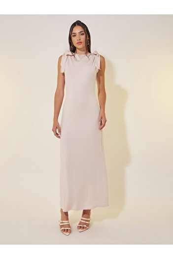 Take Two By Styli Solid Sleeveless Tie-Up Detail Maxi Dress