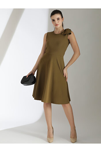 Kotty By Styli Solid Sleeveless Fit and Flare Knee Length Dress