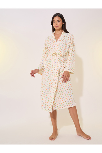 Styli Printed Long Sleeve Waist Tie-Up Robes