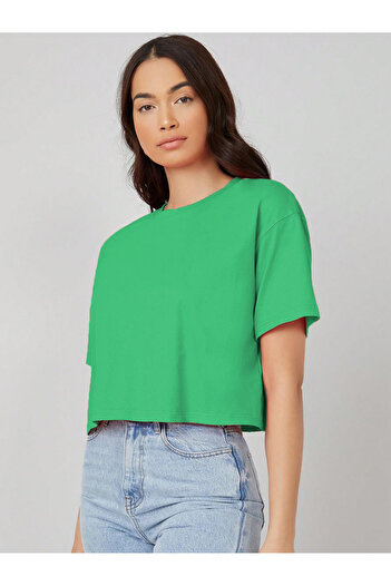 Kotty By Styli Solid Short Sleeve Oversized Crop T-Shirt