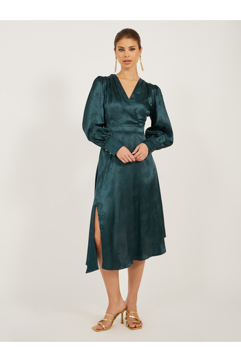 Styli Textured Long Sleeves Pleated A-Line Midi Dress